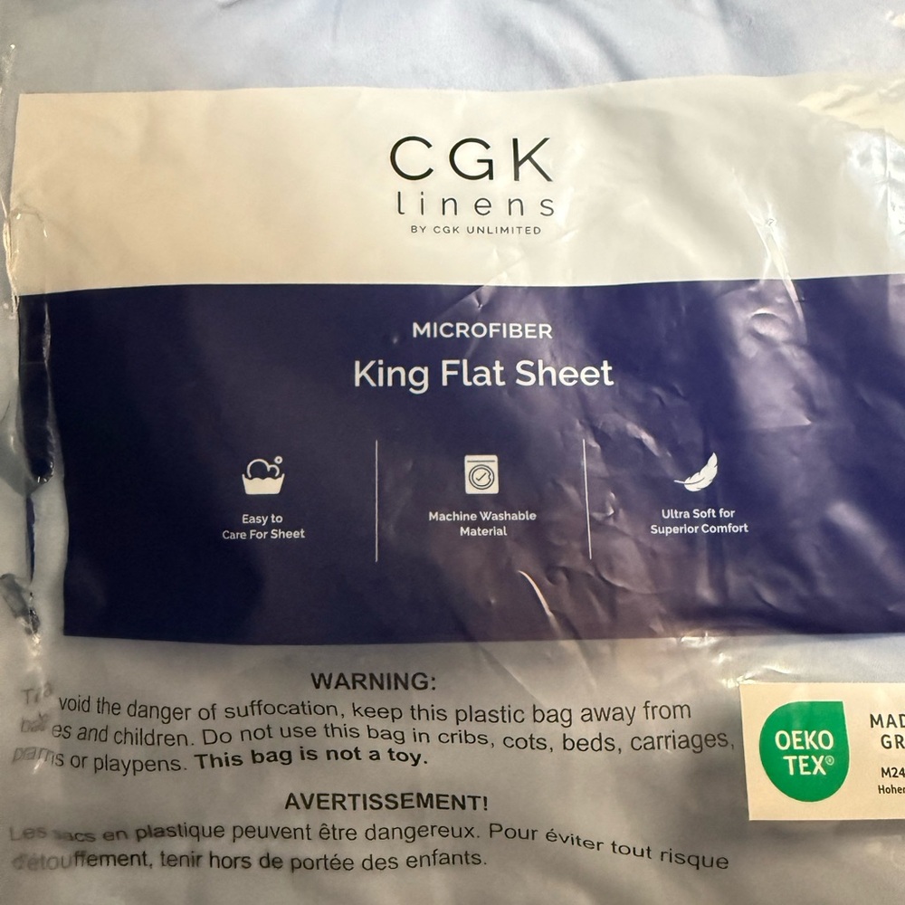 Sky Blue King Flat Sheet Microfiber NWT